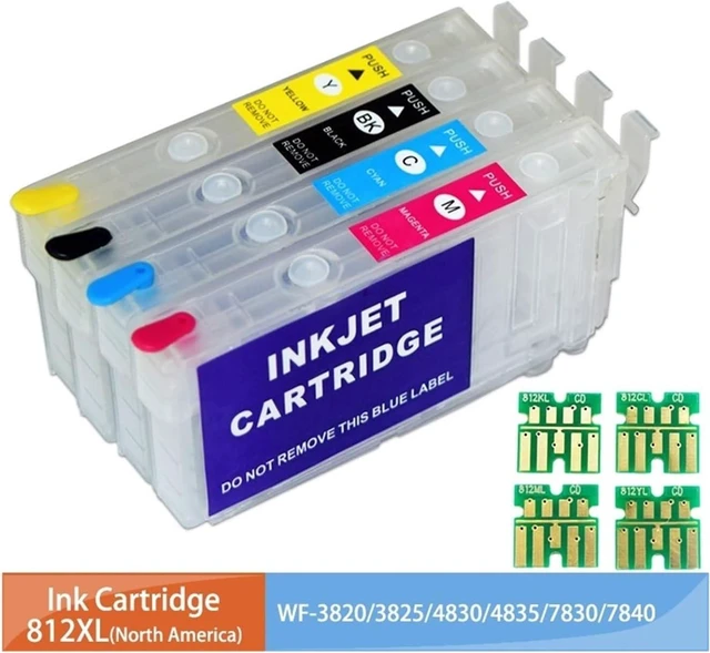 Alt view image 2 of 6 - 812XL Refillable Ink Cartridge with Chip, Compatible for Epson WF-3820 WF-3825, WF-4830 WF-4835, F-7830 WF-7840(1SET with chip)