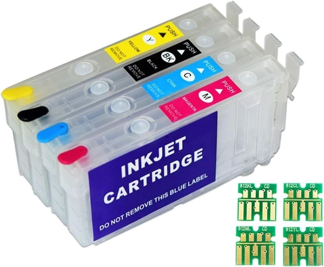 Alt view image 6 of 6 - 812XL Refillable Ink Cartridge with Chip, Compatible for Epson WF-3820 WF-3825, WF-4830 WF-4835, F-7830 WF-7840(1SET with chip)