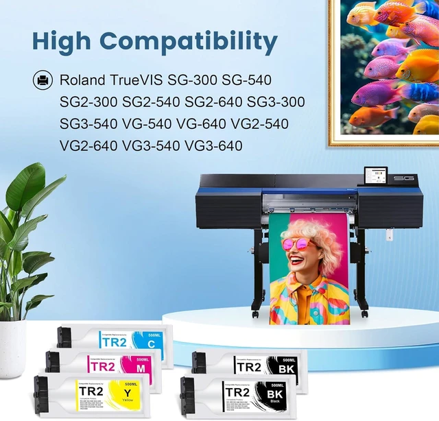 Alt view image 3 of 6 - TR2 Ink Cartridge Replacement for Roland TR2 Ink 5 Pack Compatible for Roland TrueVIS SG-300 SG-540 SG2-300 SG2-540 SG2-640 SG3-300 SG3-540 VG-540 VG-640 VG2-540 VG2-640 VG3-540 VG3-640, 2BK/1C/1M/1Y