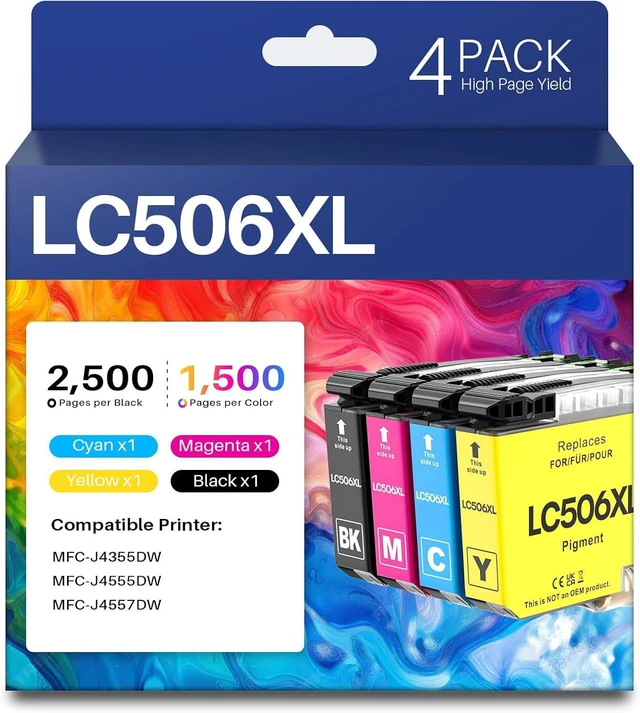 Main image of INK4U Compatible LC506XL LC506 Ink Cartridges Replacement for Brother LC506XL Ink Cartridges for Brother Printer MFC-J4355DW, MFC-J4555DW, MFC-J4557DW Printer (Black Cyan Magenta Yellow, 4 Pack)