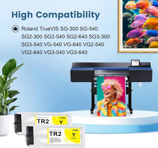 Alt view image 3 of 6 - Compatible TR2 Ink Cartridge Replacement for Roland TR2 Yellow Ink Compatible for Roland TrueVIS SG-540 SG2-540 SG2-640 SG3-540 VG-540 VG-640 VG2-540 VG2-640 VG3-540 VG3-640 (2 TR2-YE for 500ML)