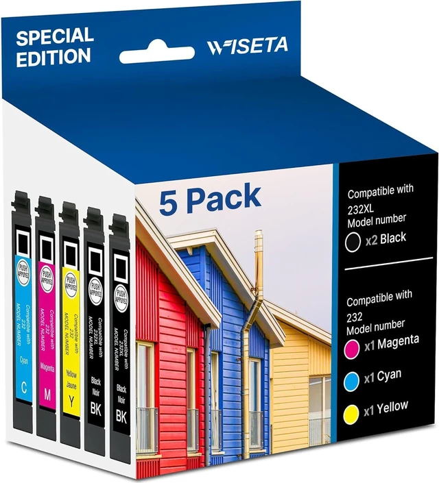Main image of Wiseta 232XL Ink Cartridges Combo Pack Remanufactured Replacement for 232XL Ink Cartridges Combo Pack for 232 232XL 232 XL T232 to use with XP-4205 XP-4200 WF-2930 WF-2950 Printer, 5 Pack-BCMY