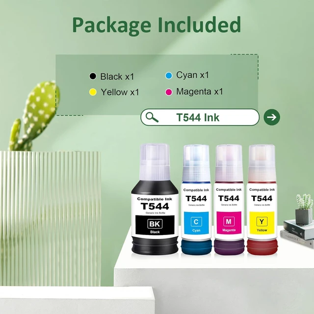Alt view image 2 of 7 - Compatible T544 544 Ink Refill Bottles Compatible Replacement for L1210 L1250 L3110 L3150 L3160 L3210 L3250 L3251 L3260 L5290 L5590 Printers, 1BK3C-4PK