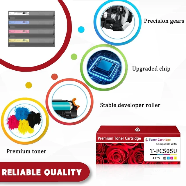 Alt view image 4 of 7 - T-FC505U Toner Cartridge Compatible for Toshiba T-FC505U-K T-FC505U-C T-FC505U-M T-FC505U-Y Toner Cartridges Work for E-Studio 2505AC 3005AC 3505AC 4505AC Copiers