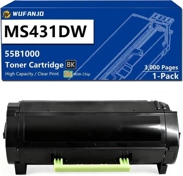 Main image of MS431DW Black Toner Cartridge for 55B1000 Compatible for Lexmark MS331dn MS431dn MS431dw MX331adn MX431adn MX431adw MX432adwe Printer, High Yield 3,000 Pages, with Chip Black-1 Pack