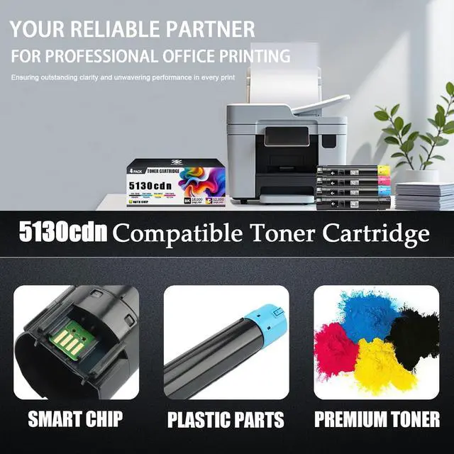 Alt view image 4 of 7 - 5130cdn Toner Cartridges Compatible for Dell 5130 N848N 330-5846 Black Toner Cartridge Work for Dell 5130cdn Printer