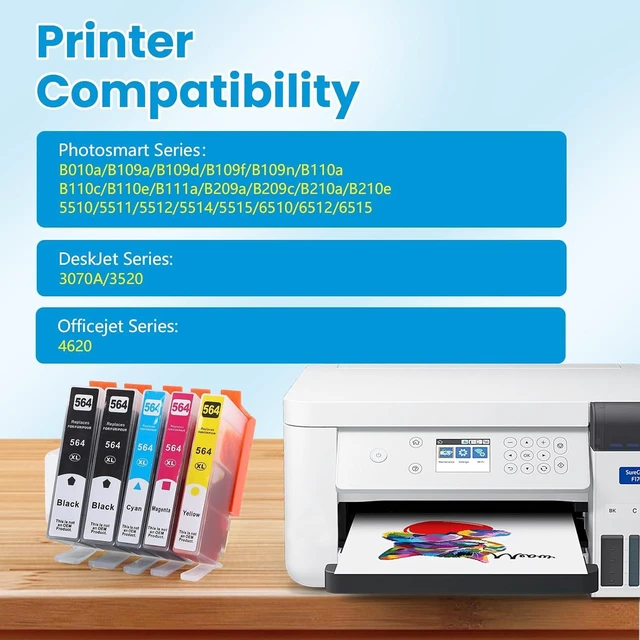 Alt view image 2 of 7 - 564XL 564 Ink Cartridge for 564 XL Black Color Combo Compatible for 564 564XL Printer 7520 5520 3520 6510 6520 4620 7510 5510 7525 7515 4622 6525 3521 5525 5515 5512 b210(2BK/1C/1M/1Y, 5-Pack)