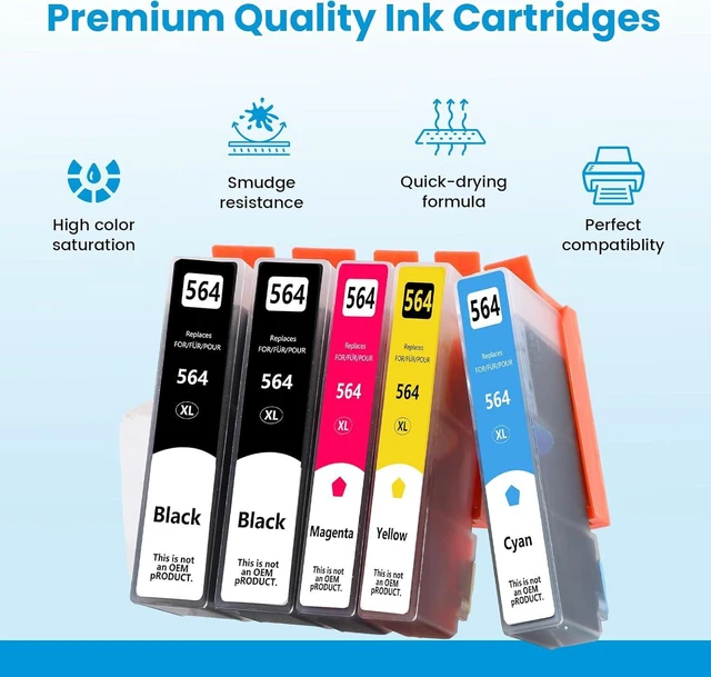 Alt view image 4 of 7 - 564XL 564 Ink Cartridge for 564 XL Black Color Combo Compatible for 564 564XL Printer 7520 5520 3520 6510 6520 4620 7510 5510 7525 7515 4622 6525 3521 5525 5515 5512 b210(2BK/1C/1M/1Y, 5-Pack)