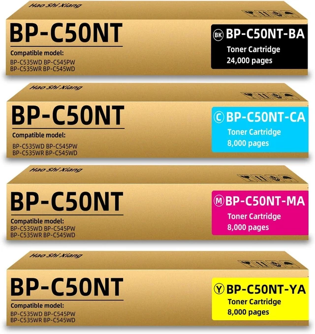 Main image of BP-C50NT Toner Cartridge 4-Pack Color Replacement BP-C50NT-BA BP-C50NT-CA BP-C50NT-MA BP-C50NT-YA Toner for Sharp BP-C535WD BP-C545PW BP-C535WR Printer (24,000 Pages,High Yield ) (Multicolor)