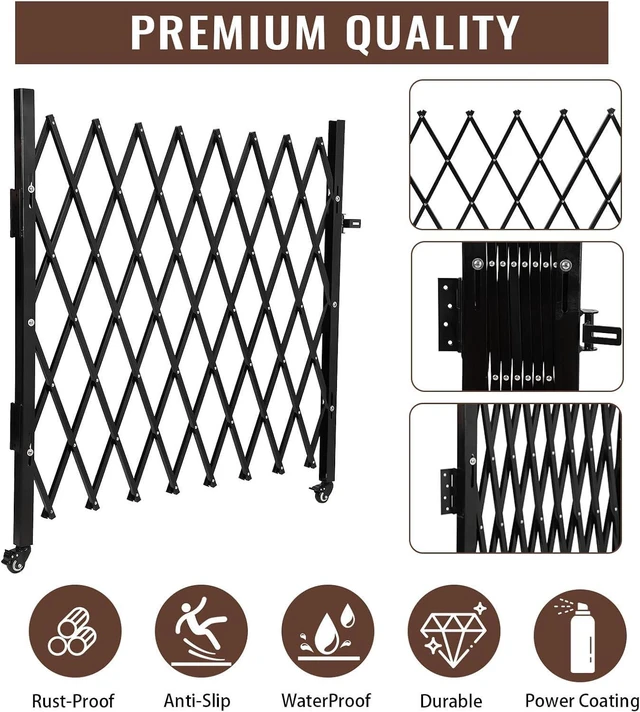 Alt view image 2 of 7 - Folding Security Door 50" H x 43" W, Single Portable Expandable Fence Gate with 360° Rolling Wheel, Flexible Steel Accordion Security Security Gate,Barricade Gate for Backyard Garden