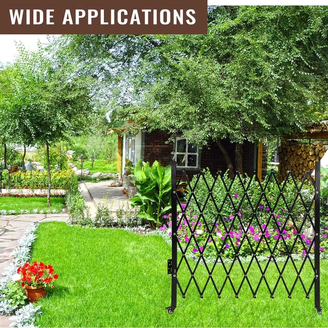 Alt view image 6 of 7 - Folding Security Door 50" H x 43" W, Single Portable Expandable Fence Gate with 360° Rolling Wheel, Flexible Steel Accordion Security Security Gate,Barricade Gate for Backyard Garden