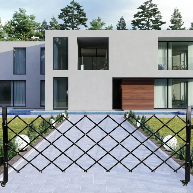 Alt view image 7 of 7 - Folding Security Door 50" H x 43" W, Single Portable Expandable Fence Gate with 360° Rolling Wheel, Flexible Steel Accordion Security Security Gate,Barricade Gate for Backyard Garden