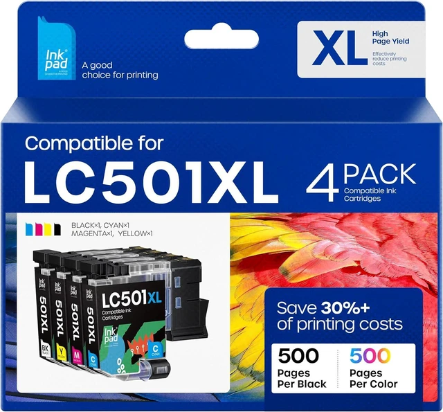 Main image of Compatible with LC501XL High Yield Ink Cartridges Compatible for Brother LC501 XL Work for Brother MFC-J1360DW, MFC-J1410DW, MFC-J1260DW Printer (4 Pack, Black Cyan Magenta Yellow)