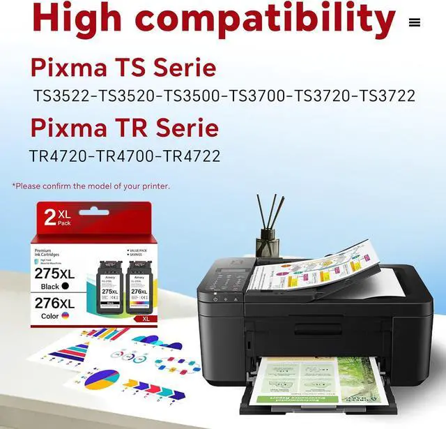 Alt view image 2 of 7 - 275 276 XL Ink Cartridges Remanufactured for Canon 275 276 PG-275 PG-275XL Use for Canon Pixma TR4720 TS3720 TR4700 TR4723 TR4722 TS3500 TS3520 TS3522 Printer (275XL Black, 276XL Color)