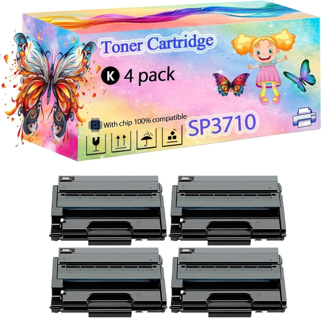 Main image of SP3710 Toner Cartridge High Yield, Compatible with Ricoh SP3710DN SP3710SF Printers, Crisp Text, Smooth Printing (with Chip) (4 Pack Black)