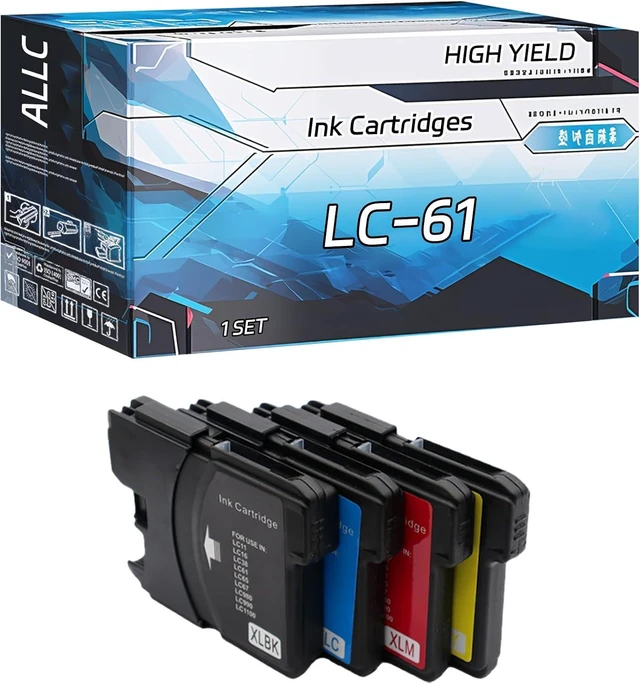 Main image of ALLC Compatible for Brother LC-61 Ink Cartridges Work for Brother MFC 250C 255CW 290C 295CN 490CW 495CW Printers, with Chip, High Yield 700 Pages, Clear Printing (1 Set)