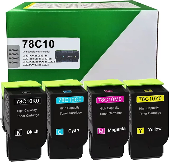 Main image of 78C10 CS421 Toner Cartridge Replaement for Lexmark78C10K0 78C10C0 78C10M0 78C10Y0 Toner for CS421 CX421 CS421dn CX421adn CS521 CS521dn CS522 CS522de CX521 CX522 CX622 CX622ade CX625 Printer