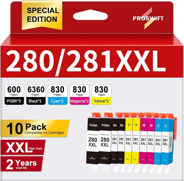 Main image of 10 Pack 280 281 XXL Ink Cartridges Replacement for Canon PGI-280 281 Cartridge for Pixma TR8620a TR8620 TR8520 TR8600 TR7520 TS702a TS9520 TS9521C TS6120 TS6220 TS9120 TS6320 TS8220 (10 Pack)