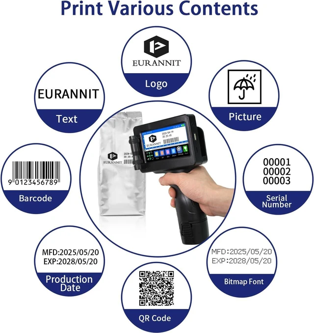 Alt view image 3 of 6 - Handheld Inkjet Printer E55 with W6900K Fast-Drying Ink Cartridge, Portable Handheld Printer Gun 0.5 Inch Nozzle for Serial Numbers Logo DIY QRCode barcodes, Print on Carton Plastic Metal