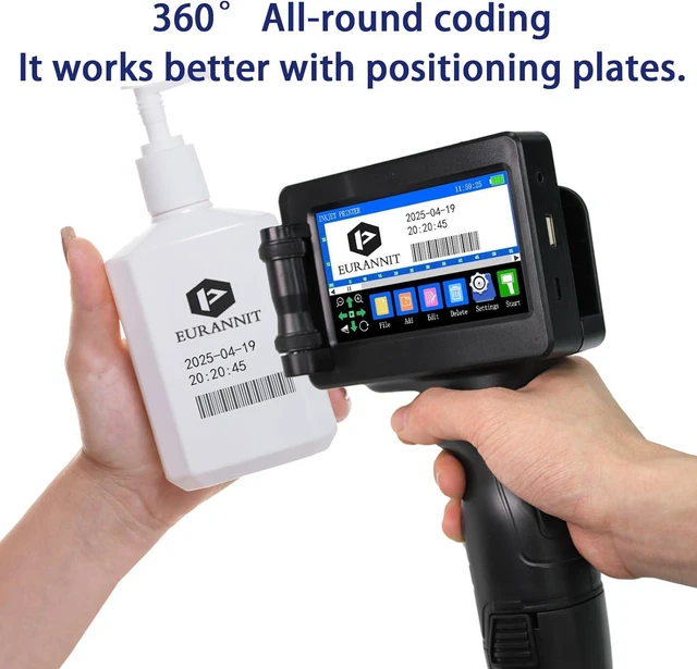 Alt view image 2 of 6 - Handheld Inkjet Printer E55 with W6900K Fast-Drying Ink Cartridge, Portable Handheld Printer Gun 0.5 Inch Nozzle for Serial Numbers Logo DIY QRCode barcodes, Print on Carton Plastic Metal