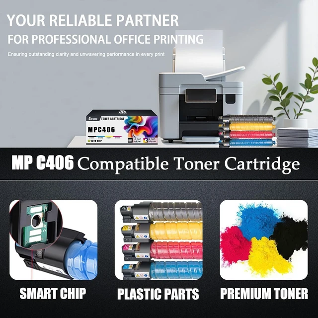 Alt view image 4 of 7 - MP C406 Toner Cartridges Compatible for Ricoh 842092 Cyan Toner Cartridge Work for Ricoh Aficio MPC306 MPC307 MPC307SP MPC406ZSPF MPC407SPF Printers