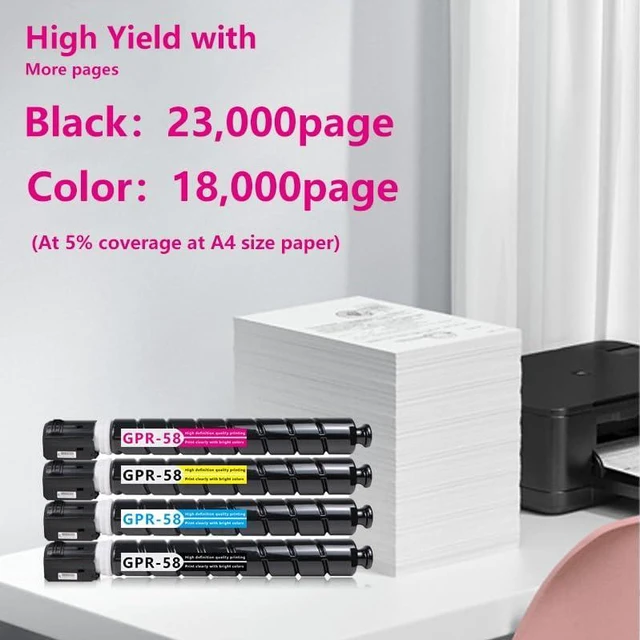 Alt view image 3 of 6 - GPR-58 GPR58 C-EXV55 Toner Cartridge Compatible for Canon iR-ADV C256 C256iF C257 C257iF C356 C356iF C357 Printer High Yield 23,000 Pages 4 Pack Black Magenta Yellow Cyan