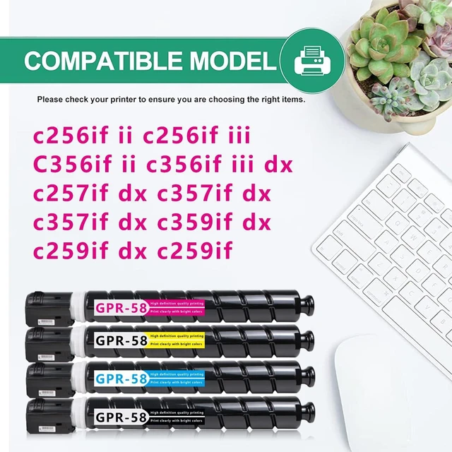 Alt view image 2 of 6 - GPR-58 GPR58 C-EXV55 Toner Cartridge Compatible for Canon iR-ADV C256 C256iF C257 C257iF C356 C356iF C357 Printer High Yield 23,000 Pages 4 Pack Black Magenta Yellow Cyan