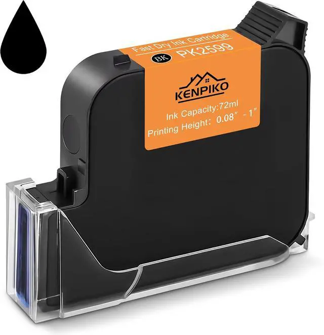 Alt view image 6 of 6 - 72ml Black Fast Dry Ink Cartridge PK2599 for 1 Inch Print Height Handheld Inkjet Printer KP008, 1inch/25.4mm Solvent Quick-Drying Ink Cartridge Replacement - Black