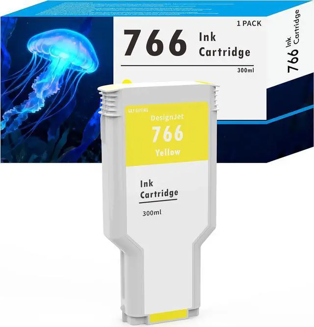 Main image of 766 Yellow Ink Cartridge 300-ml P2V91A 766 Y Ink Replacement for HP 766 Yellow Ink Cartridge for DesignJet XL 3600 Series Printer Ink 1-Pack