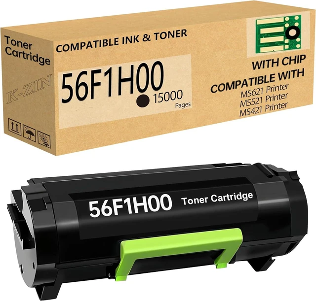 Main image of K-ZIN 56F1H00 Black High-Yield Toner Cartridge with Chip | 15,000 Page Yield Compatible with Lexmark MS321/MS421/MS521/MS621 & MX Series Printers Remanufactured 56F1H00-IPS 56F1U00 56F1X00 Replacement