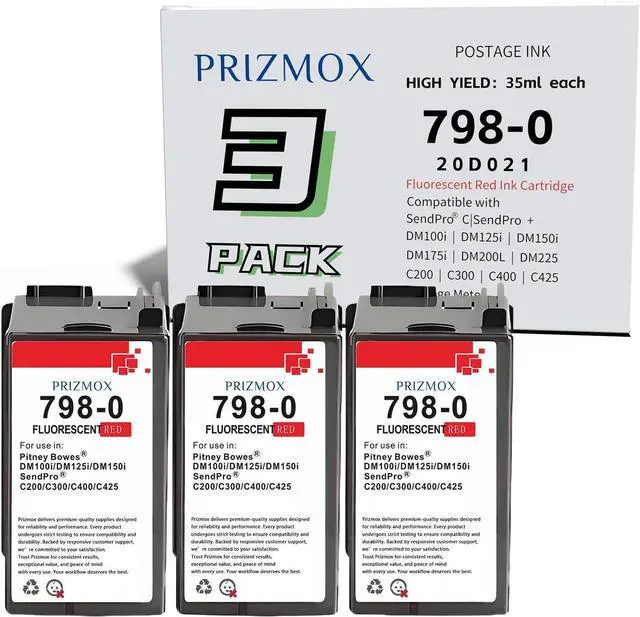 Main image of 3-Pack SL-798-0 Ink Replacement for Pitney Bowes SL-798-0 Red Ink Cartridge