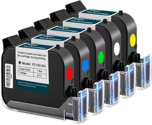 Main image of Compatible Ink Cartridge Compatible with PS100 Quick Dry 12.7mm in White Yellow Black Red Blue Green with Adhesion Printer Accessories(UV-Invisible-A)