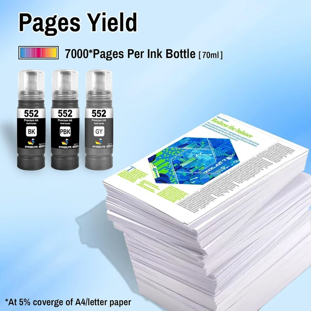 Alt view image 4 of 7 - 552 Ink Refill Bottles bk/pb/Gray 3 Pack,Replacement for EcoTank Photo ET-8500 ET-8550 Printers, Black, Photo Black, Gray Combo Pack