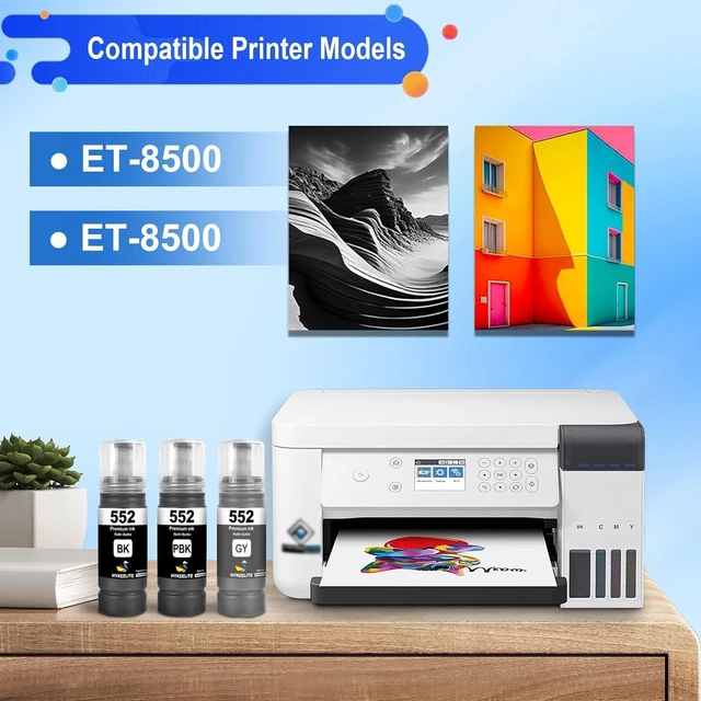 Alt view image 2 of 7 - 552 Ink Refill Bottles bk/pb/Gray 3 Pack,Replacement for EcoTank Photo ET-8500 ET-8550 Printers, Black, Photo Black, Gray Combo Pack