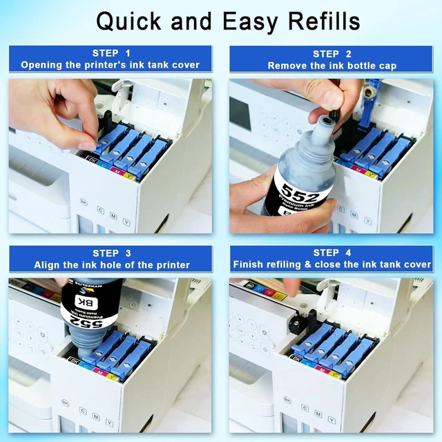 Alt view image 7 of 7 - 552 Ink Refill Bottles bk/pb/Gray 3 Pack,Replacement for EcoTank Photo ET-8500 ET-8550 Printers, Black, Photo Black, Gray Combo Pack