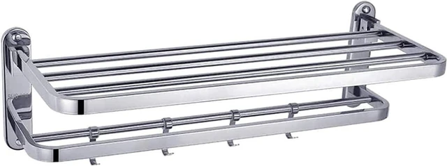 Main image of Bathroom Wall-Mounted Towel Racks Rail Bathroom Rack Shelf Double Stainless Steel Bath Towel Rack Bathroom Wall Hanging Bar Bathroom Accessories Tower Hanger