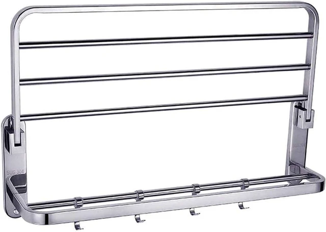 Alt view image 2 of 2 - Bathroom Wall-Mounted Towel Racks Rail Bathroom Rack Shelf Double Stainless Steel Bath Towel Rack Bathroom Wall Hanging Bar Bathroom Accessories Tower Hanger