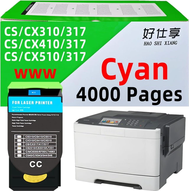 Main image of CS310 CS410 CS510 CX310 CX410 CX510 70C1HK0 71B1HK0 Toner Cartridge Compatible with Lexmark CS317 CS317dn CS417 CS417dn CS517 CX317 CX317dn CX417de CX517de Printer (15-Cyan Toner-4000Pages)