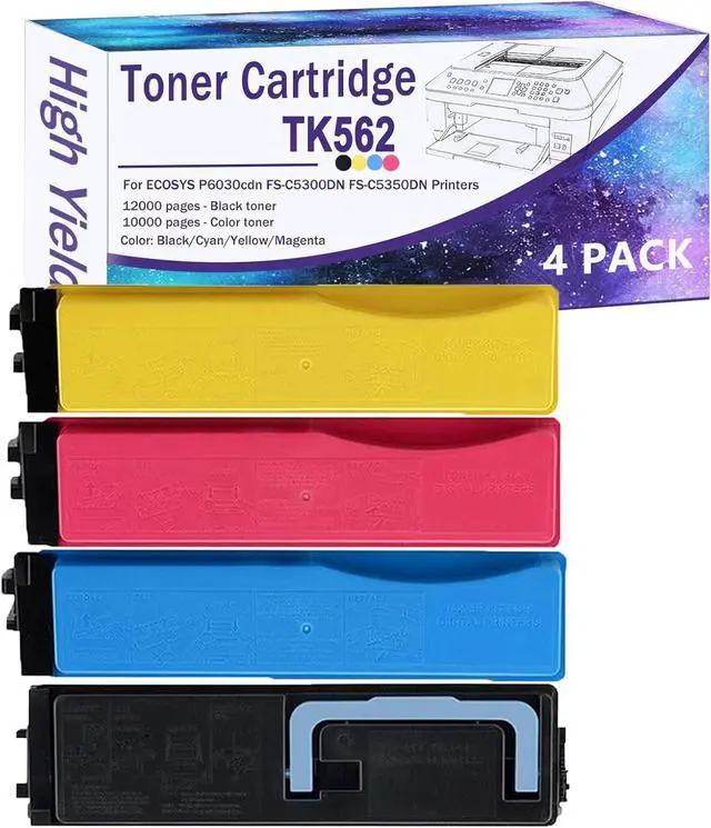 Main image of TK-562 TK562 Compatible Toner Cartridges for Kyocera TK-562K TK-562Y TK-562M TK-562C for ECOSYS P6030cdn FS-C5300DN FS-C5350DN Printers, High Yeild BK/C/Y/M 4 Pack