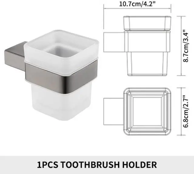 Main image of Gray Double Towel Bars Bathroom Accessories Towel Hanger Towel Rack Hook Paper Holder Toilet Brush Soap Holder,Paper Holder A (Toothbrush Cup)