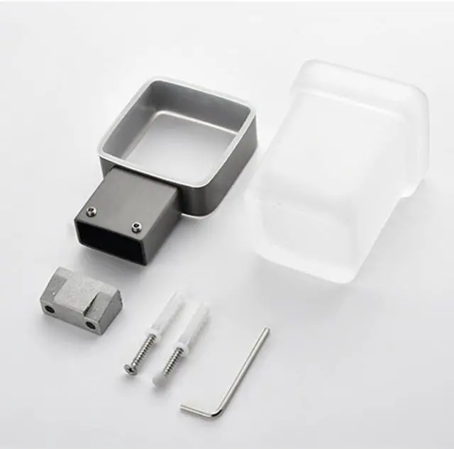 Alt view image 6 of 6 - Gray Double Towel Bars Bathroom Accessories Towel Hanger Towel Rack Hook Paper Holder Toilet Brush Soap Holder,Paper Holder A (Toothbrush Cup)