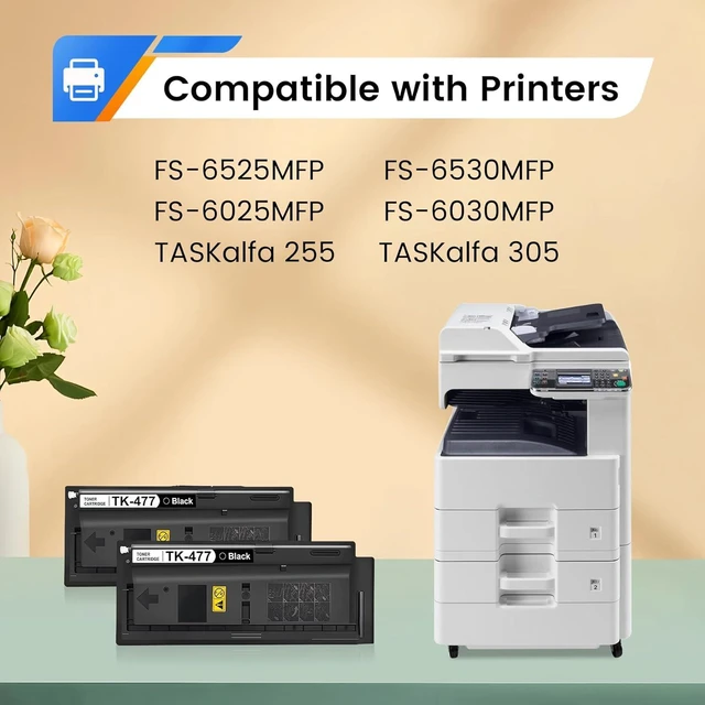 Alt view image 2 of 6 - Compatible TK-477 TK477 Black Toner Cartridge Replacement for TK 477 1T02K30US0 Toner for FS-6525MFP FS-6530MFP FS-6025 FS-6030 TASKalfa 255 TASKalfa 305 Toner Printers (2 Black, 15,000 Pages)