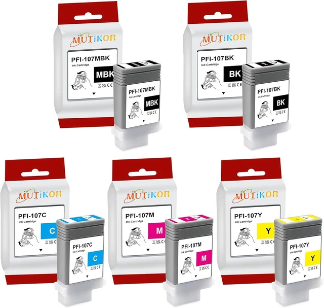 Main image of PFI-107 Ink Replacement Compatible for Canon PFI-107 Ink Cartridges for Canon IPF670 IPF680 IP685 IPF770 IPF780 IPF785 Printer (5PK, MBK/BK/C/M/Y PFI107)