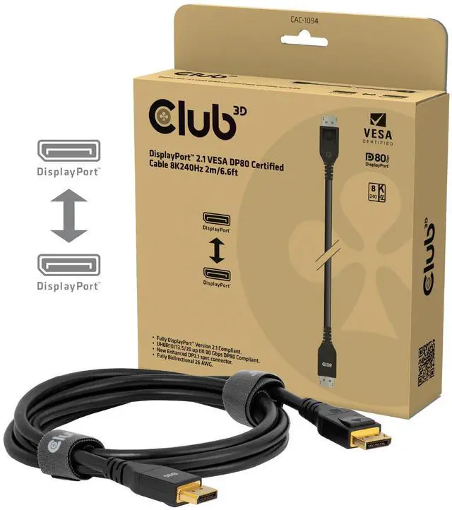 Alt view image 3 of 7 - DisplayPort 2.1 VESA DP80 Certified Cable 8K240Hz 2m/6.6ft