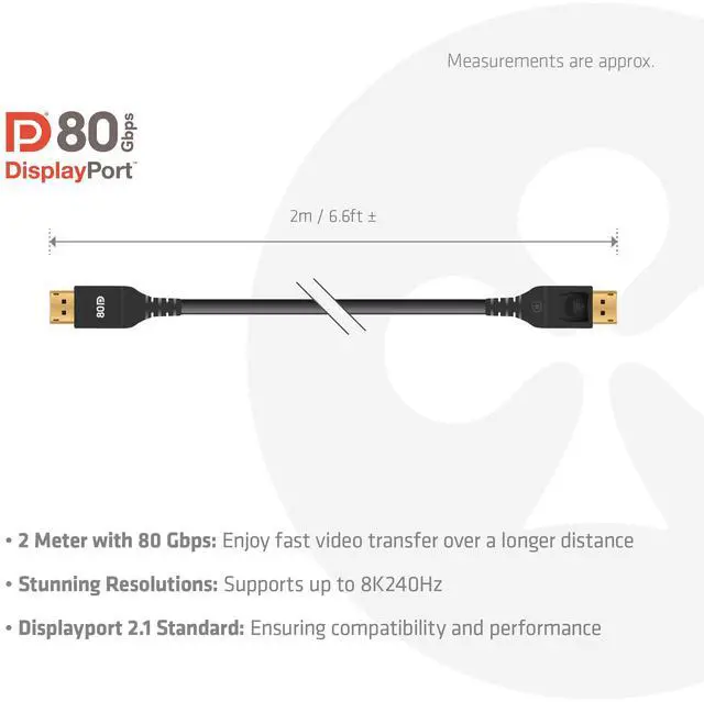 Alt view image 4 of 7 - DisplayPort 2.1 VESA DP80 Certified Cable 8K240Hz 2m/6.6ft