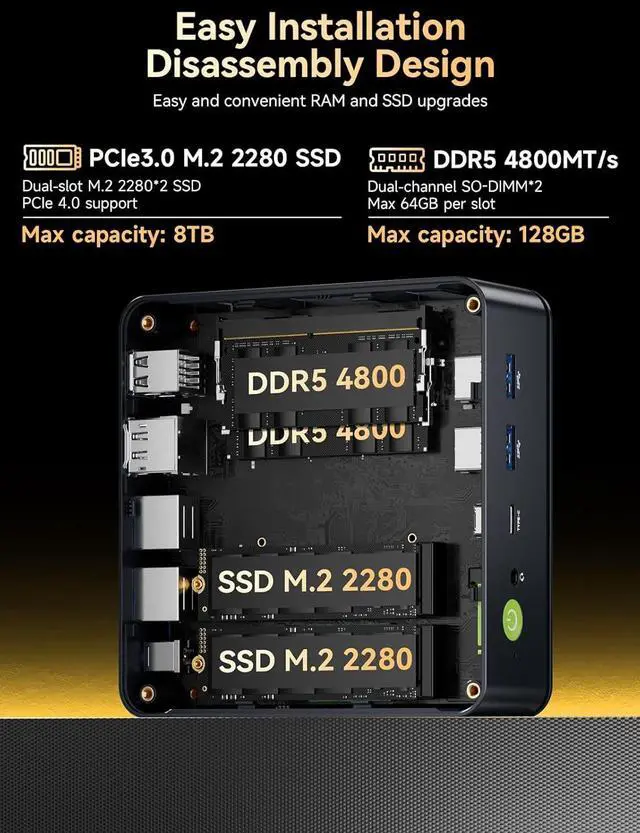 Alt view image 7 of 7 - GMKtec M6 Ultra Gaming Mini PC Ryzen 7640HS (Upgraded 6600H/ 6800U), 32GB RAM DDR5 1TB SSD Dual NIC LAN 2.5GbE Desktop Computers Office Home, Triple 4K Display, WiFi 6, USB4, BT 5.2, DP, HDMI 2.0