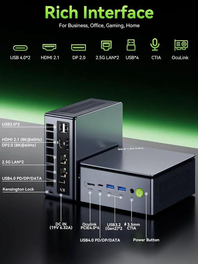 Alt view image 7 of 7 - GMKtec Mini PC Gaming AMD Ryzen 7 PRO 6850U 32GB DDR5 1TB PCle SSD I226V Dual NIC LAN 2.5G Desktop Oculink Computer, Dual USB4, HDMI 2.1, USB-C M7 Ultra