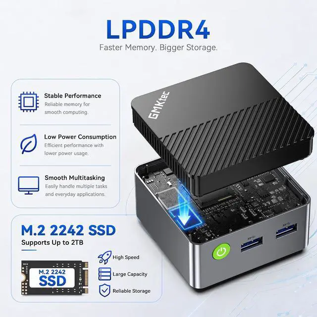 Alt view image 2 of 7 - GMKtec G5S Mini PC Intel N5095 8GB LPDDR4 128GB SSD Desktop Computer | Portable Micro Pocket PC Size, Dual HDMI Ports, USB-C Power Supply, WiFi6/BT5.2, For Office Business Personal Use
