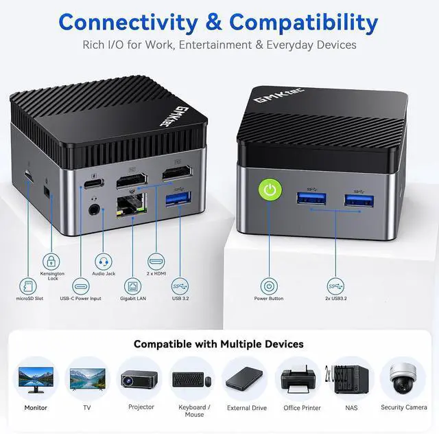 Alt view image 3 of 7 - GMKtec G5S Mini PC Intel N5095 8GB LPDDR4 128GB SSD Desktop Computer | Portable Micro Pocket PC Size, Dual HDMI Ports, USB-C Power Supply, WiFi6/BT5.2, For Office Business Personal Use