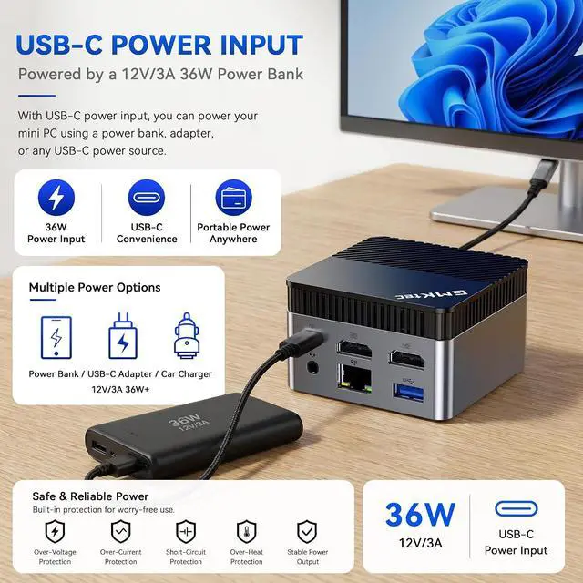 Alt view image 5 of 7 - GMKtec G5S Mini PC Intel N5095 8GB LPDDR4 128GB SSD Desktop Computer | Portable Micro Pocket PC Size, Dual HDMI Ports, USB-C Power Supply, WiFi6/BT5.2, For Office Business Personal Use